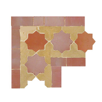 Mosaic House Moroccan tile Kmarshoun Star Corner 11-4-21 Beige Rust Pink  zellige, mosaic, zellij, border, glaze, stars 